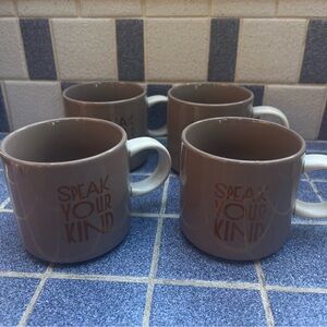 Starbucks Set of 4 Speak Your Kind Mugs Cups 12oz Coffee Cup Mug Taupe Gold